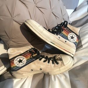Converse Chuck Taylor High Tops; Women Size 8.5 Men 6.5; Beige with Rainbow